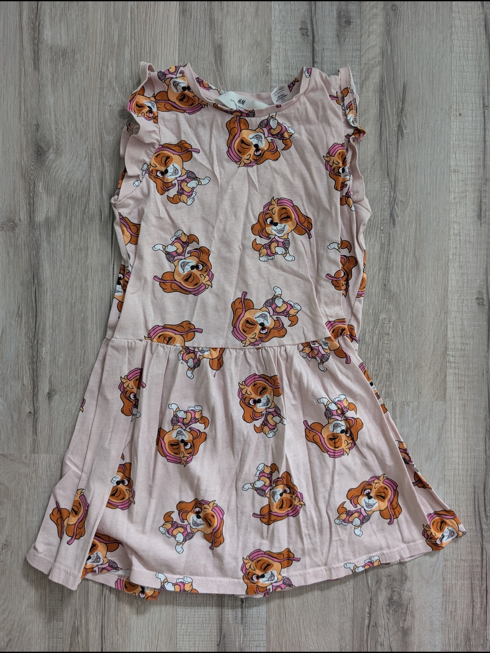 H&M Pink Paw Patrol Puppy Print Ruffle Sleeve Dress, 5-6Y (C6)